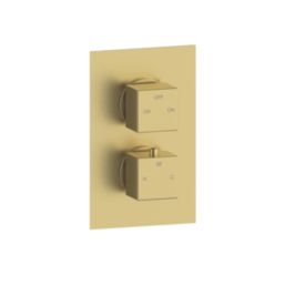 Iowa HP/Combi Flexible Concealed Brushed Brass Thermostatic Square Concealed Shower Mixer with Riser Handset & Overhead Outlet