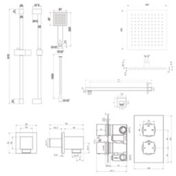 Iowa HP/Combi Flexible Concealed Brushed Brass Thermostatic Square Concealed Shower Mixer with Riser Handset & Overhead Outlet