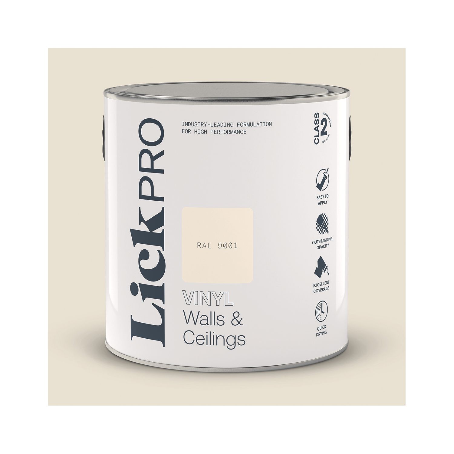 LickPro 2.5Ltr White RAL 9001 Vinyl Matt Emulsion Paint (778TM)