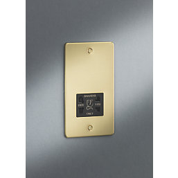 Knightsbridge  2-Gang Dual Voltage Shaver Socket 115 V / 230V Brushed Brass with Black Inserts