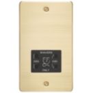 Knightsbridge  2-Gang Dual Voltage Shaver Socket 115 V / 230V Brushed Brass with Black Inserts
