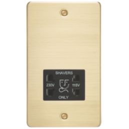Knightsbridge  2-Gang Dual Voltage Shaver Socket 115 V / 230V Brushed Brass with Black Inserts