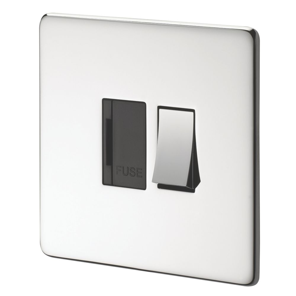 Crabtree Platinum 13A Switched Fused Spur  Polished Chrome with Black Inserts