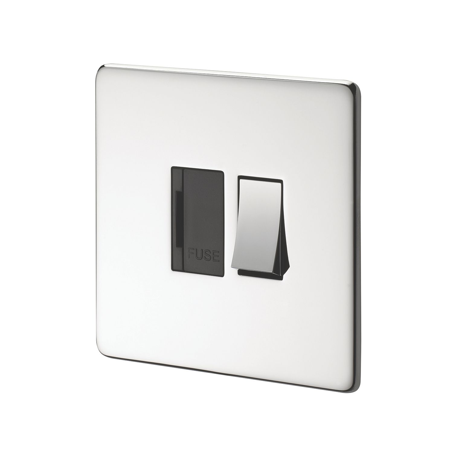 Crabtree Platinum 13A Switched Fused Spur Polished Chrome with Black Inserts (77926)