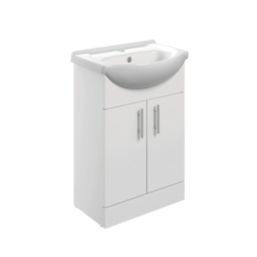 Idaho 2-Door Bathroom Vanity Unit with Ceramic Basin  Gloss White 560mm x 420mm x 855mm
