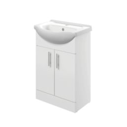 Idaho 2-Door Bathroom Vanity Unit with Ceramic Basin  Gloss White 560mm x 420mm x 855mm