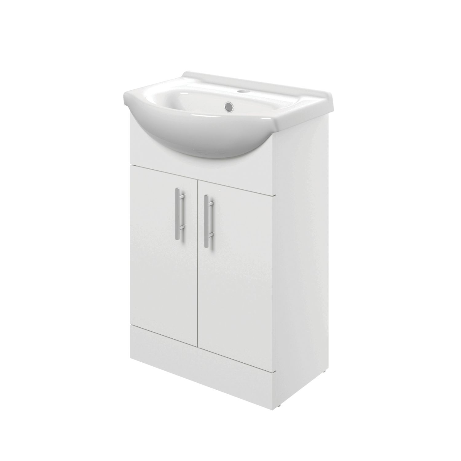 Idaho 2-Door Bathroom Vanity Unit with Ceramic Basin Gloss White 560mm x 420mm x 855mm (779AE)