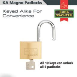 Burg-Wachter  Keyed Alike    Padlocks Brass 50mm 5 Pack