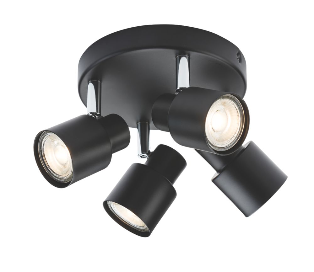 Knightsbridge Round 4Light Quad GU10 Ceiling Spotlight Matt Black