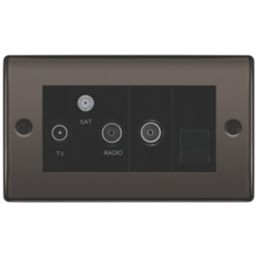 British General Nexus Metal 2-Gang Triplex TV Socket Black Nickel