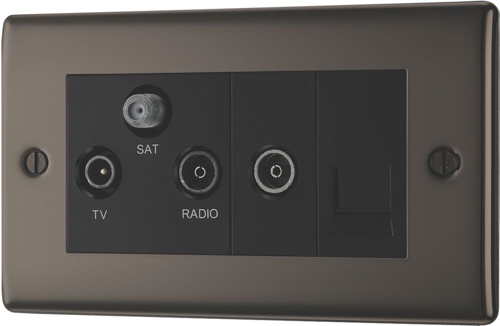 British General Nexus Metal 2-Gang Triplex TV Socket Black Nickel