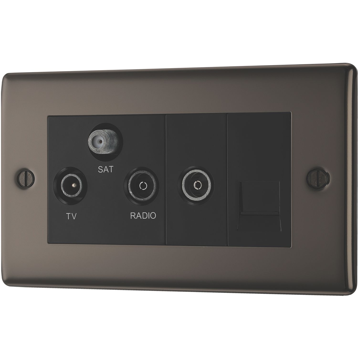 British General Nexus Metal 2-Gang Triplex TV Socket Black Nickel (779XF)