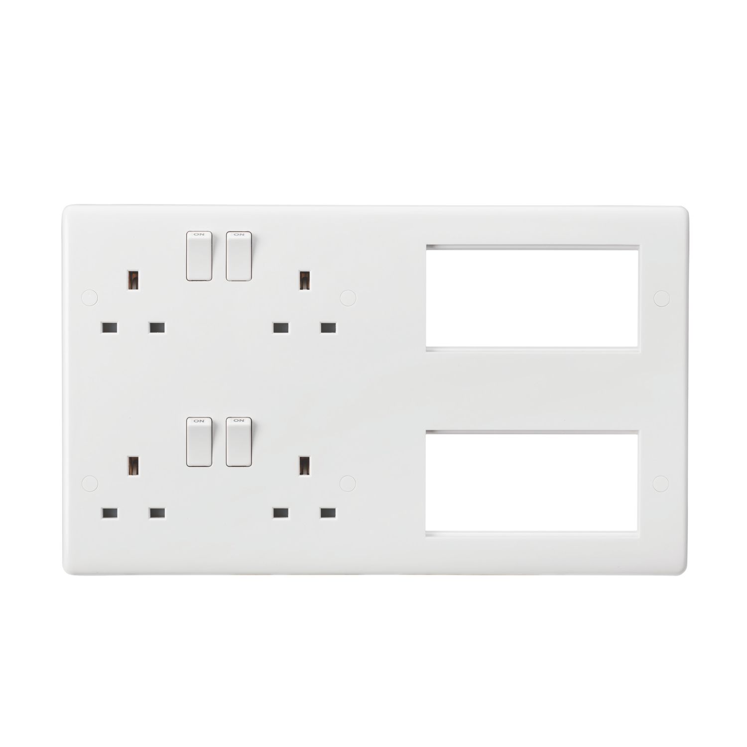 Knightsbridge Curved Edge 13A 2 x 2-Gang DP Combination Plate with space for up to 8 modular inserts White (779YA)