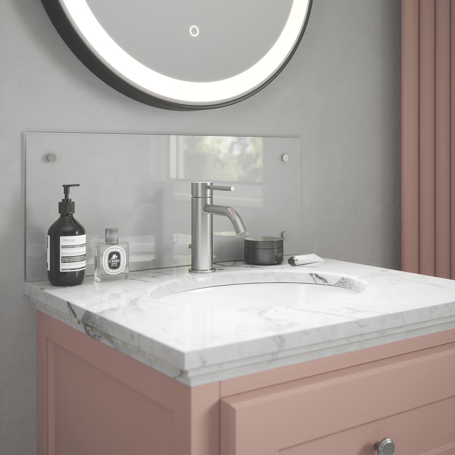Splashback Bathroom Splashback Crystal Clear with Satin Chrome Caps 250mm x 600mm x 4mm (780JL)