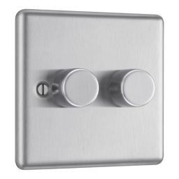 LAP  2-Gang 2-Way LED Dimmer Switch  Brushed Steel with Colour-Matched Inserts