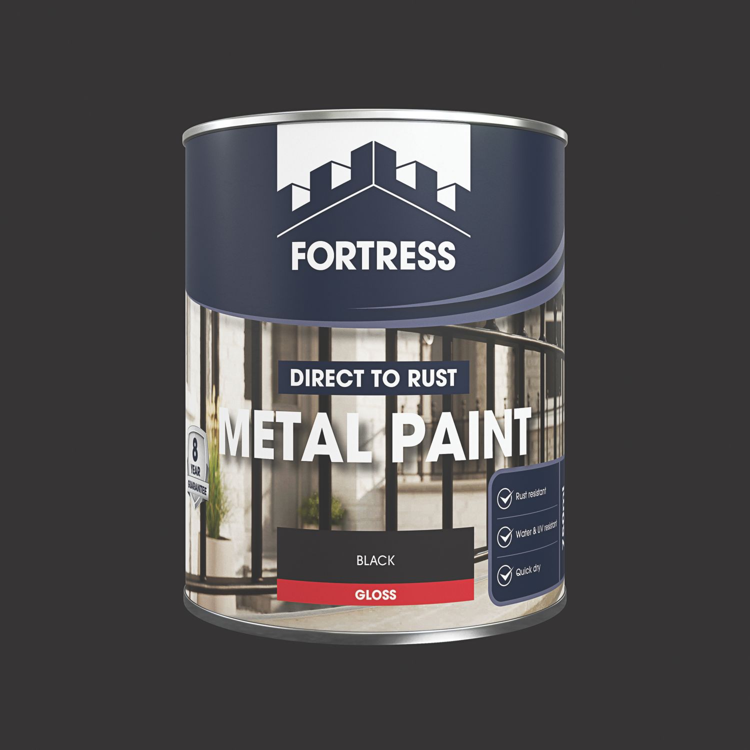 Fortress 750ml Black Gloss Metal Paint (781PC)