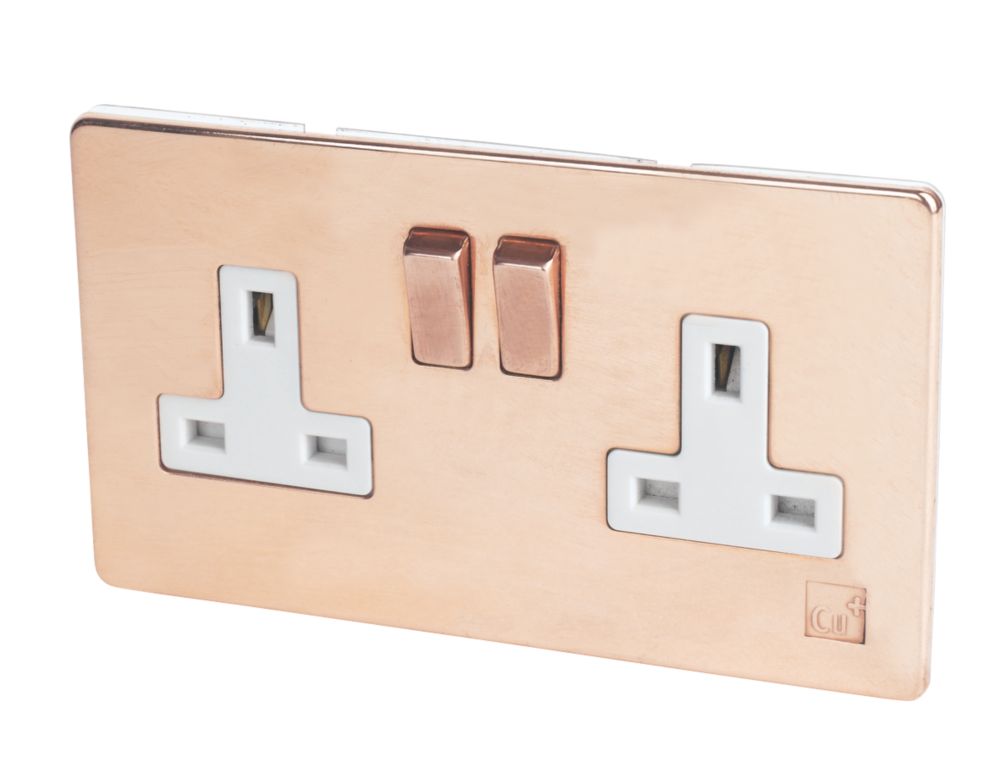 Varilight  13AX 2-Gang DP Switched Plug Socket Anti-Microbial Copper  with White Inserts