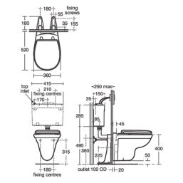 Armitage Shanks Sandringham  Wall Hung Toilet Bowl with Horizontal Outlet