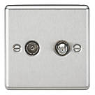 Knightsbridge CL014BC 2-Gang Isolated Coaxial TV & F-Type Satellite Socket Brushed Chrome