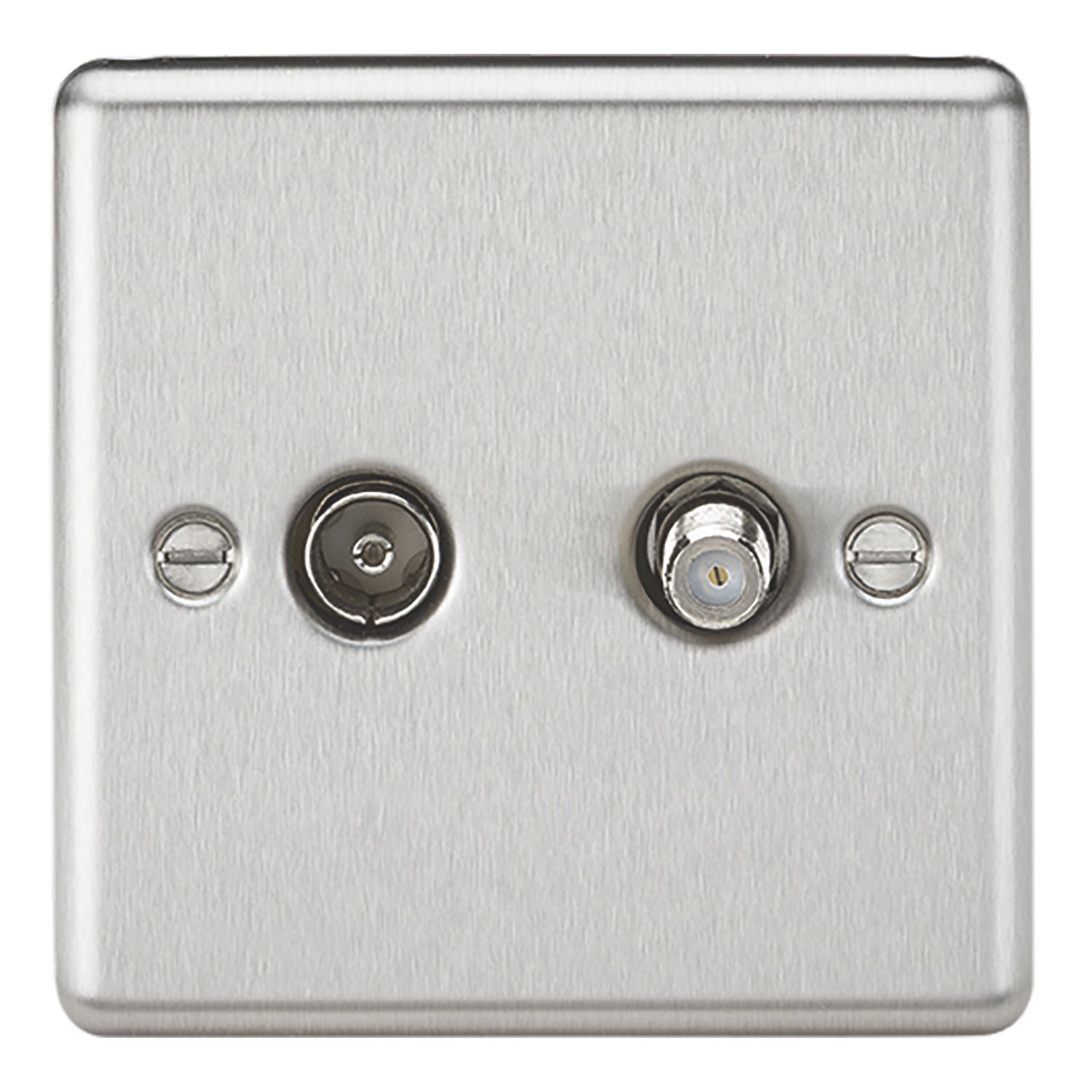 Knightsbridge 2-Gang Isolated Coaxial TV & F-Type Satellite Socket Brushed Chrome (782TX)