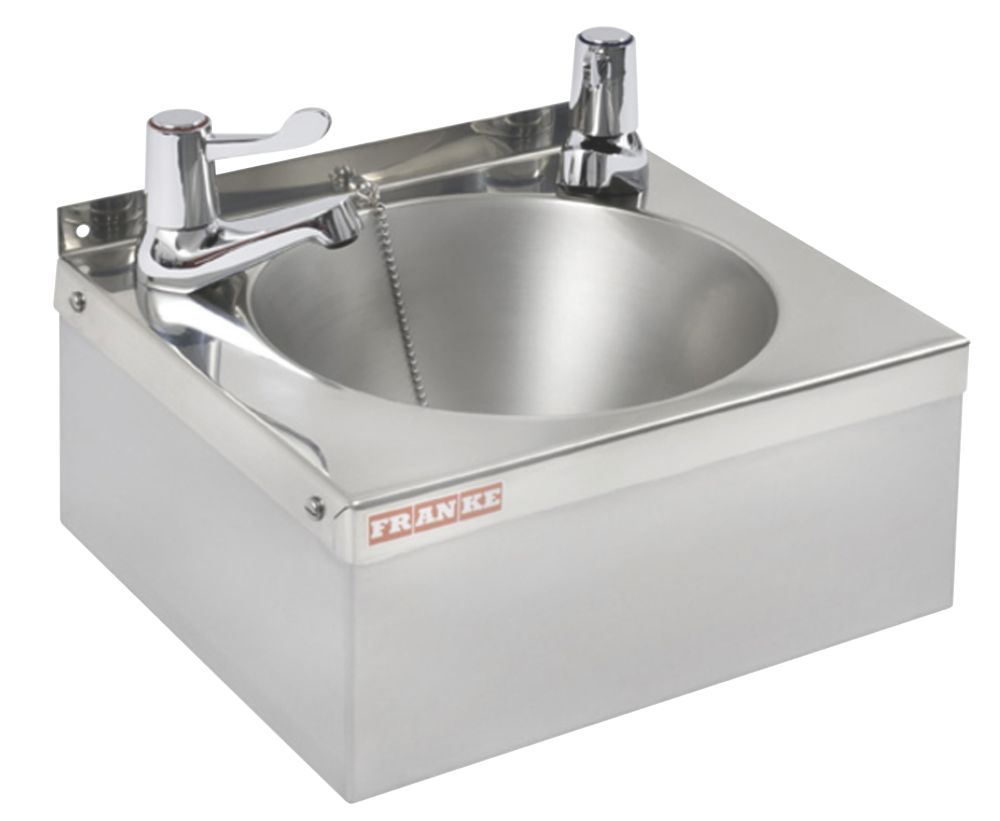 1 Bowl Stainless Steel Round Wall-Hung Washbasin 2 Taps 305mm x 270mm
