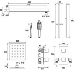 Bristan Cobalt HP/Combi Flexible Concealed Matt Black Thermostatic Dual Control Shower Kit