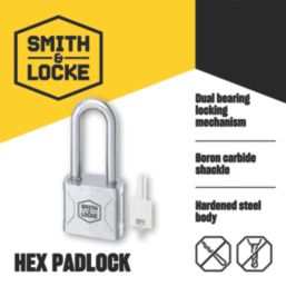 Smith & Locke  Steel  Water-Resistant Long Shackle  Padlock 55mm