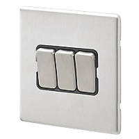 MK Aspect 10AX 3-Gang 2-Way Switch   Brushed Stainless Steel with Black Inserts