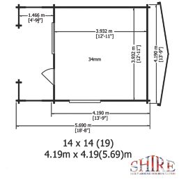 Shire Kinver 13 ' 6"  x 14' (Nominal) Apex Timber Log Cabin
