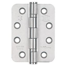 Smith & Locke  Satin Stainless Steel Grade 13 Fire Rated Radius Hinges 102mm x 76mm 2 Pack