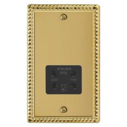 Varilight  1-Gang Dual Voltage Shaver Socket 115V Georgian Brass with Black Inserts