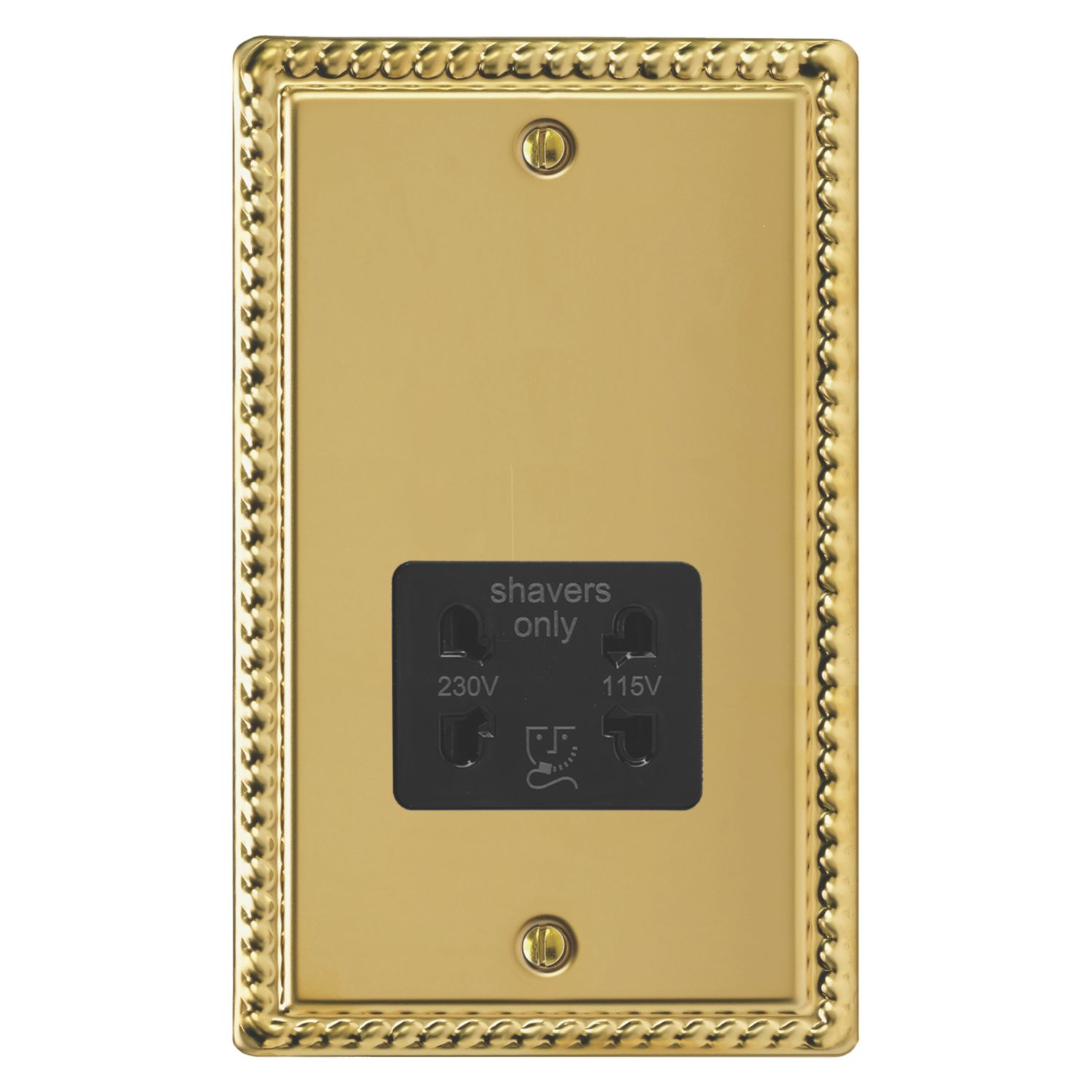 Varilight 1-Gang Dual Voltage Shaver Socket 115V Georgian Brass with Black Inserts (784EA)