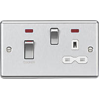 Knightsbridge CL83MNBCW 45 & 13A 2-Gang DP Cooker Switch & 13A DP Switched Socket Brushed Chrome with LED with White Inserts