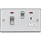 Knightsbridge CL83MNBCW 45 & 13A 2-Gang DP Cooker Switch & 13A DP Switched Socket Brushed Chrome with LED with White Inserts