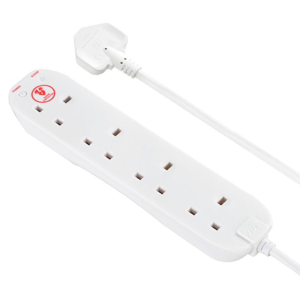 Masterplug 13A 4-Gang Unswitched Surge-Protected Extension Lead White 4m