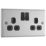 LAP  13A 2-Gang SP Switched Plug Sockets Brushed Stainless Steel  with Black Inserts 5 Pack