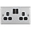 LAP  13A 2-Gang SP Switched Plug Socket Brushed Stainless Steel  with Black Inserts 5 Pack