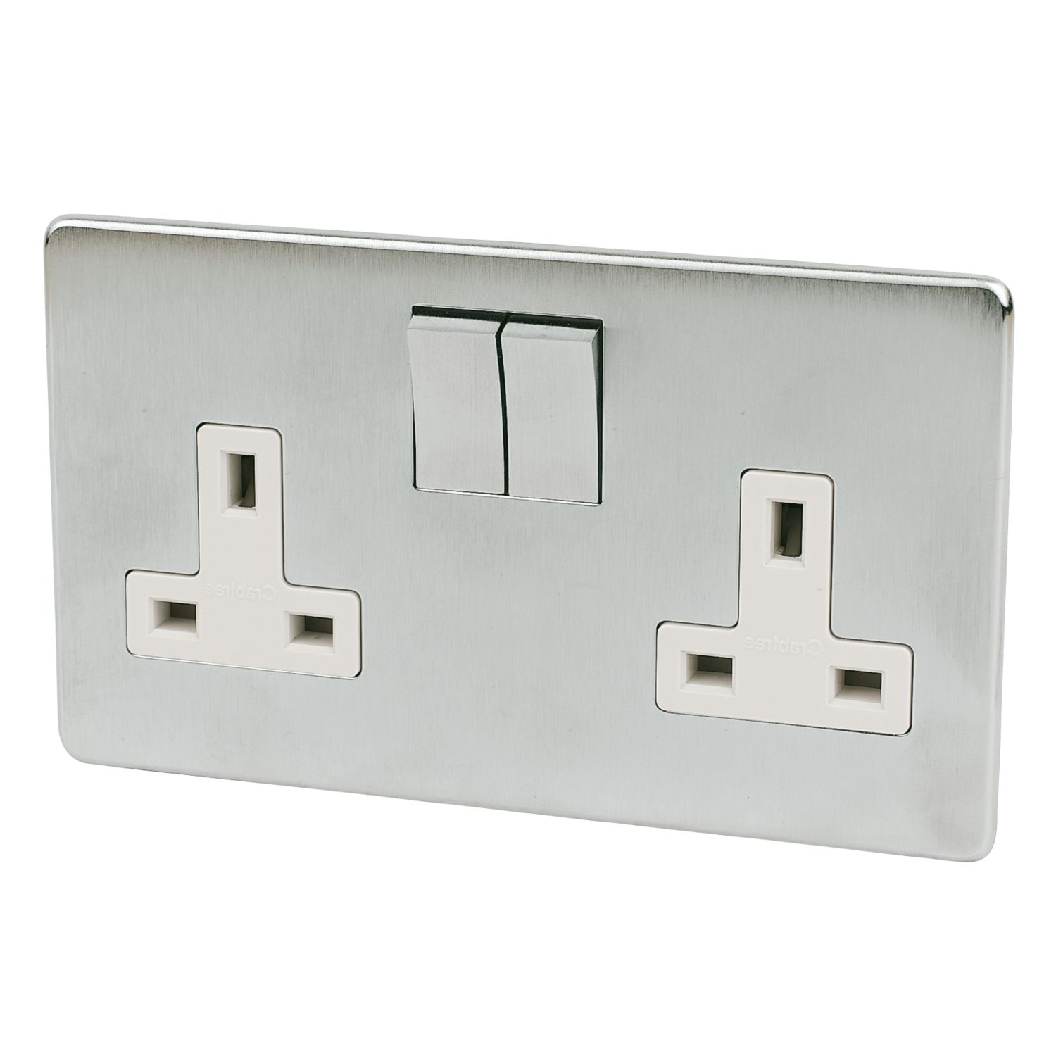 Crabtree Platinum 13A 2-Gang DP Switched Plug Socket Satin Chrome with White Inserts (78566)