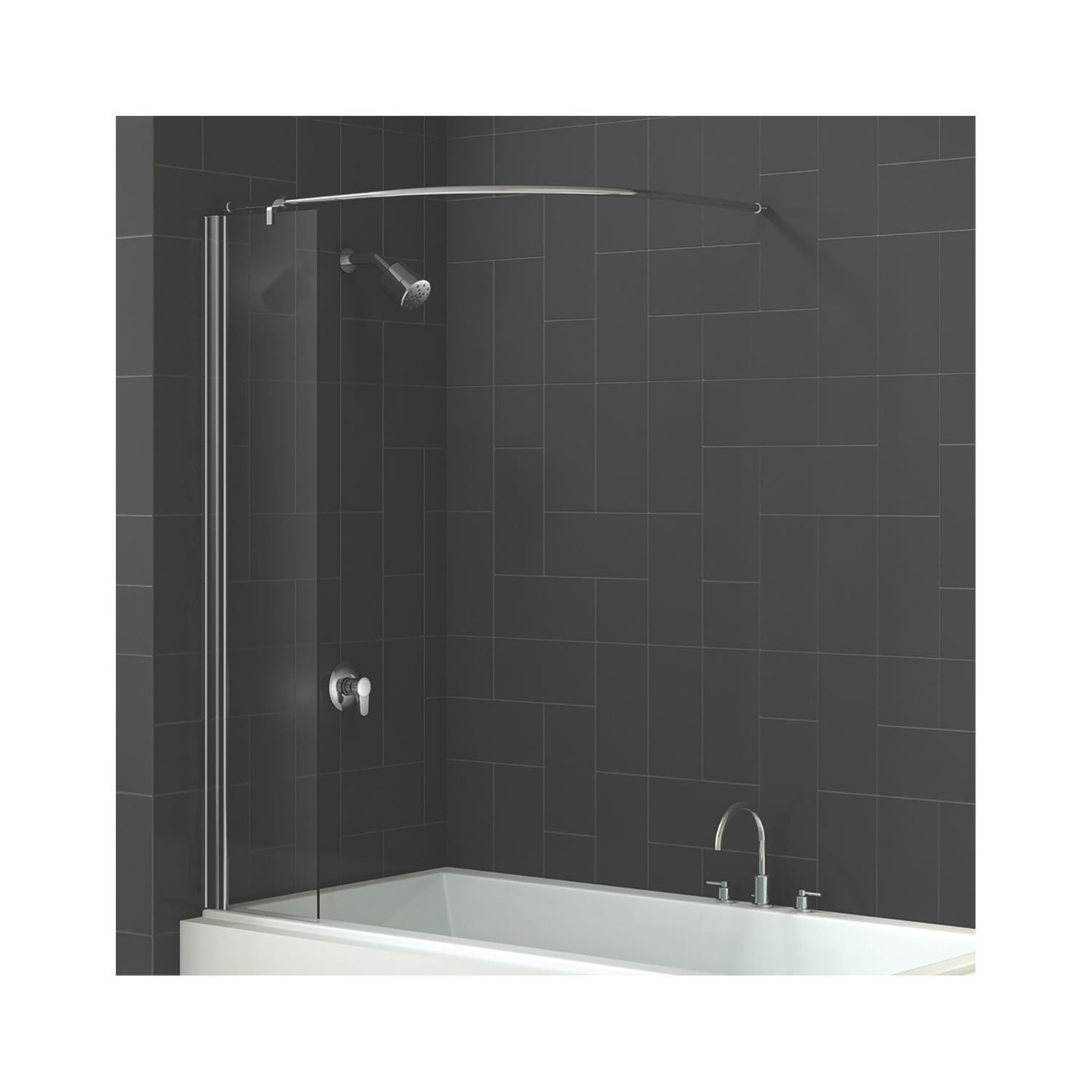 Triton Fast Fix Frameless Chrome Bathscreen & Curved Curtain Rail 300mm x 1500mm (785KV)