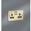 Knightsbridge  13A 2-Gang DP Switched Double Socket Brushed Brass  with Black Inserts