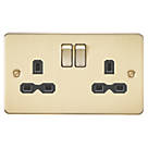 Knightsbridge FPR9000BB 13A 2-Gang DP Switched Double Socket Brushed Brass  with Black Inserts