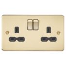 Knightsbridge  13A 2-Gang DP Switched Double Socket Brushed Brass  with Black Inserts