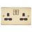 Knightsbridge  13A 2-Gang DP Switched Double Socket Brushed Brass  with Black Inserts