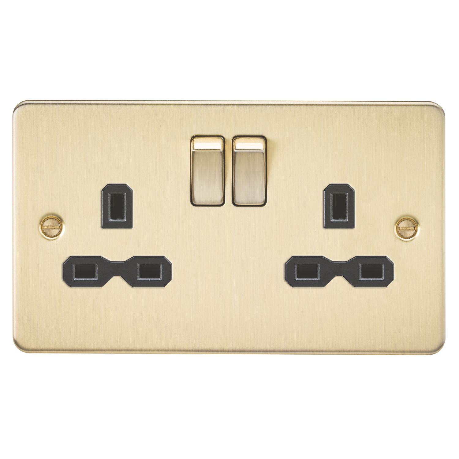 Knightsbridge 13A 2-Gang DP Switched Double Socket Brushed Brass with Black Inserts (785TY)