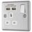 LAP  13A 1-Gang SP Switched Socket + 2.1A 10.5W 2-Outlet Type A USB Charger Brushed Stainless Steel with White Inserts