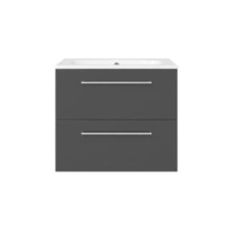 Ohio 2-Drawer Bathroom Vanity Unit with Ceramic Basin Gloss Dark Grey 610mm x 460mm x 518mm
