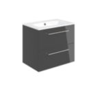 Ohio 2-Drawer Bathroom Vanity Unit with Ceramic Basin Gloss Dark Grey 610mm x 460mm x 518mm