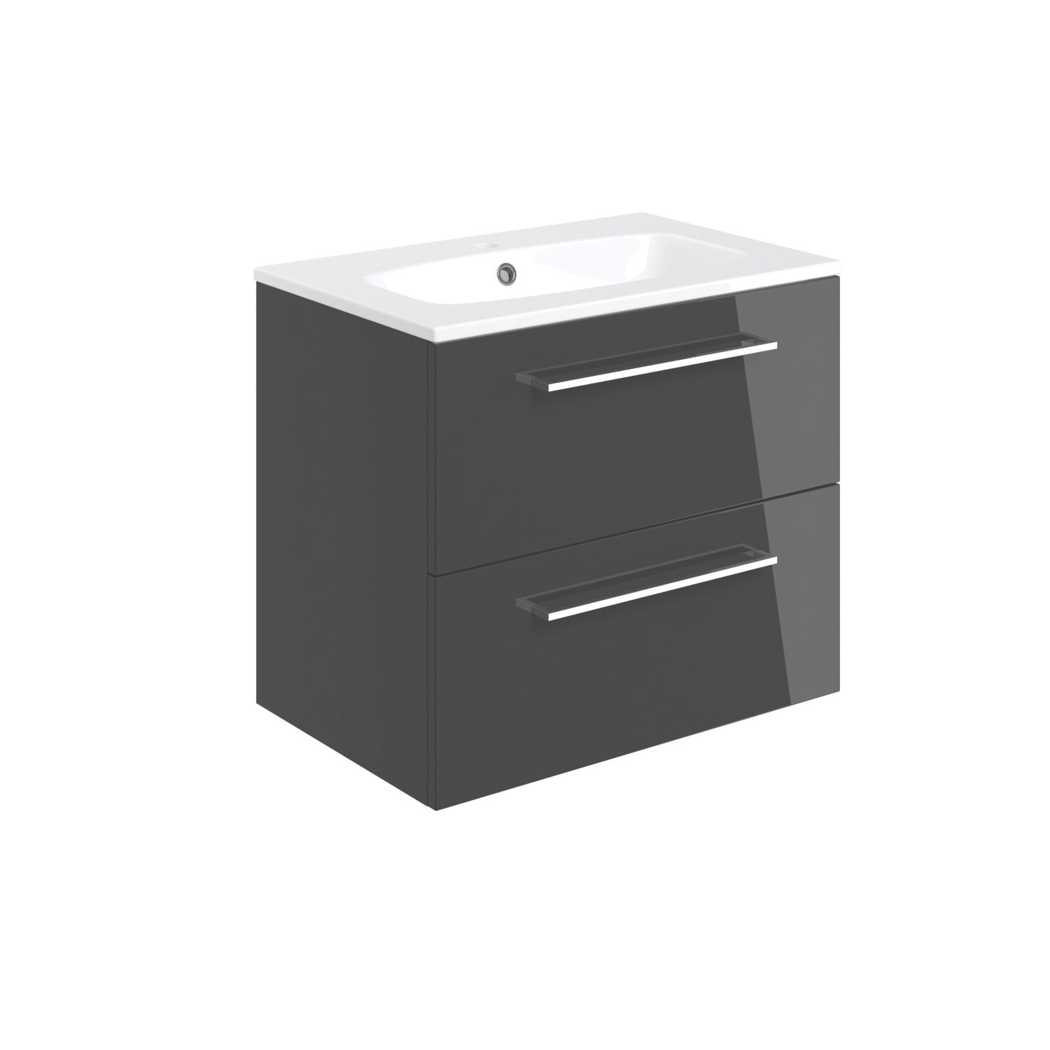 Ohio 2-Drawer Bathroom Vanity Unit with Ceramic Basin Gloss Dark Grey 610mm x 460mm x 518mm (786AE)