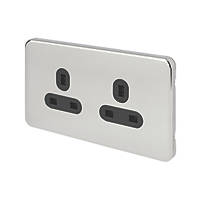 Schneider Electric Lisse Deco 13A 2-Gang Unswitched Plug Socket Polished Chrome with Black Inserts