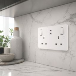LAP  13A 2-Gang SP Switched Socket + 3.25A 22W 2-Outlet Type C USB Charger White with Colour-Matched Inserts
